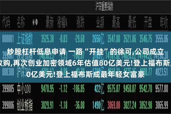 炒股杠杆低息申请 一路“开挂”的徐可,公司成立2年被3亿作价收购,再次创业加密领域6年估值80亿美元!登上福布斯成最年轻女富豪